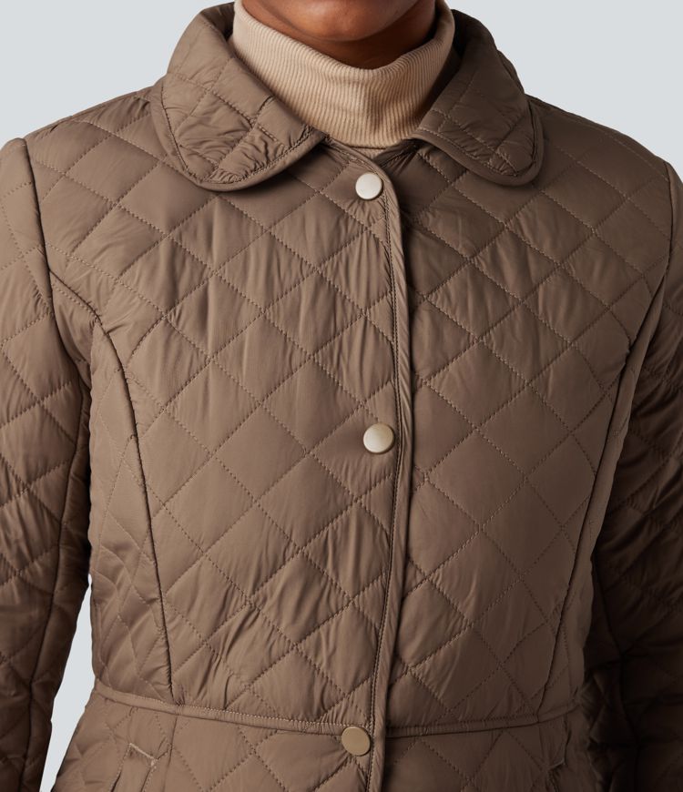 Water Repellent Long Sleeve Packable Casual Quilted Synthetic Down Jacket with Pockets