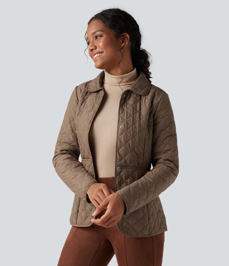 Water Repellent Long Sleeve Packable Casual Quilted Synthetic Down Jacket with Pockets