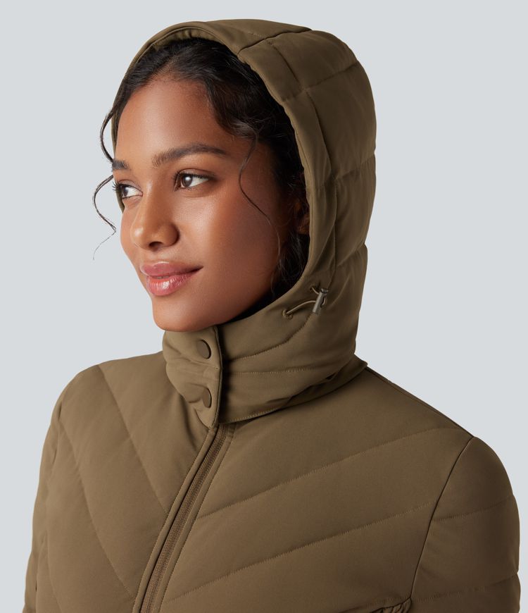 Removable Hood Shirred Casual Padded Jacket with Pockets