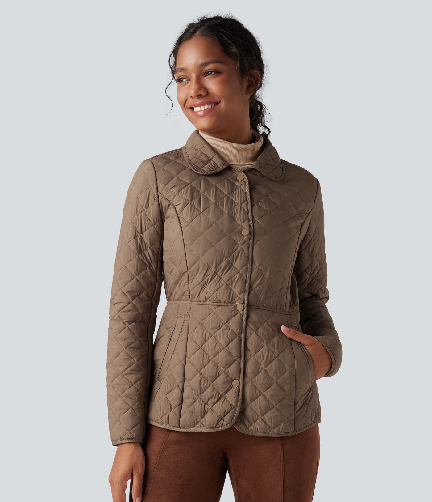 Water Repellent Long Sleeve Packable Casual Quilted Synthetic Down Jacket with Pockets
