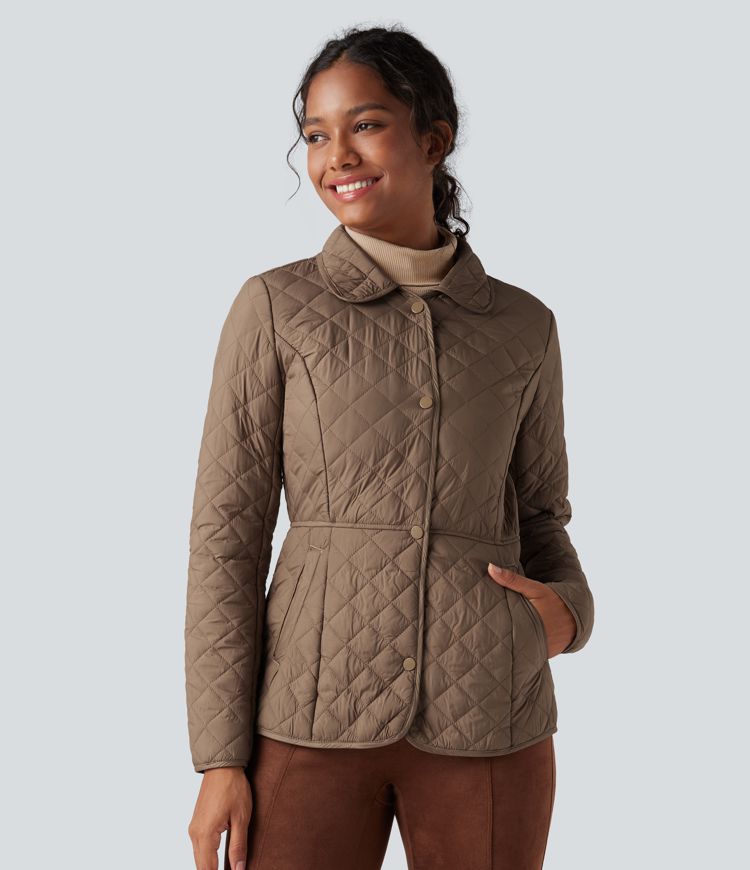 Water Repellent Long Sleeve Packable Casual Quilted Synthetic Down Jacket with Pockets