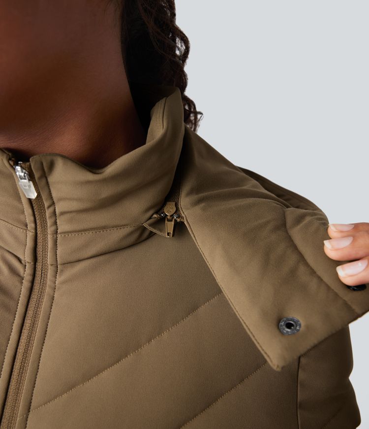 Removable Hood Shirred Casual Padded Jacket with Pockets