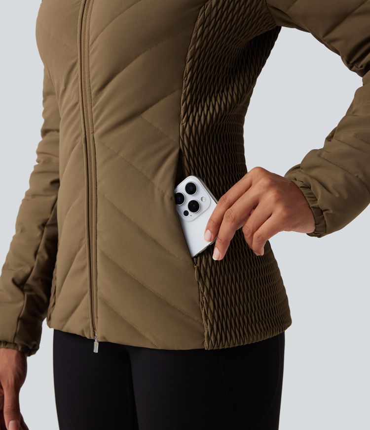 Removable Hood Shirred Casual Padded Jacket with Pockets