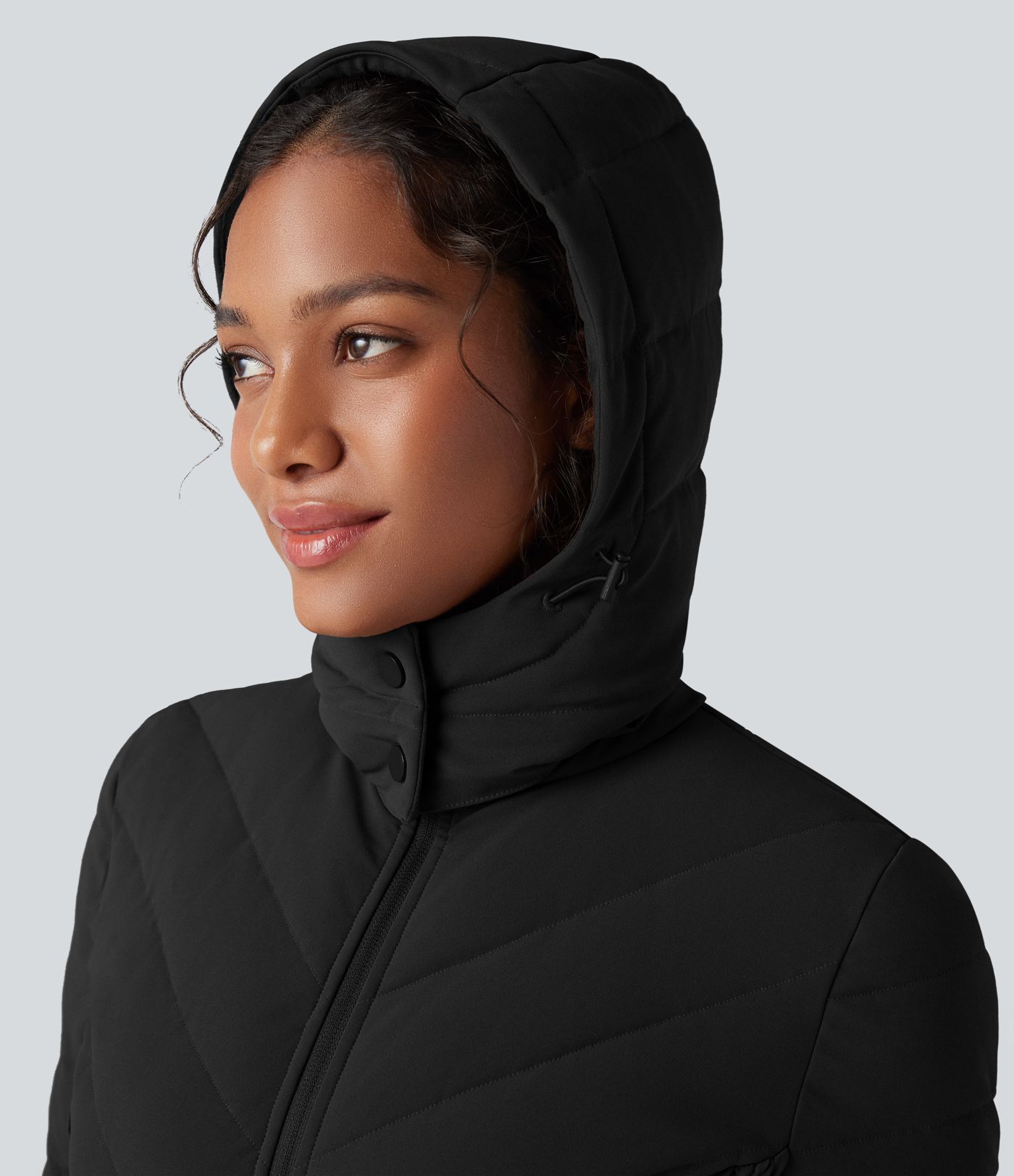 PuffFlex Removable Hood Shirred Casual Padded Jacket with Pockets