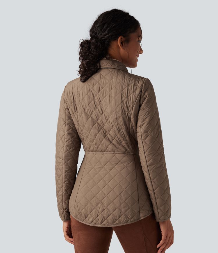 Water Repellent Long Sleeve Packable Casual Quilted Synthetic Down Jacket with Pockets