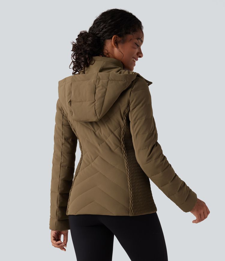 Removable Hood Shirred Casual Padded Jacket with Pockets