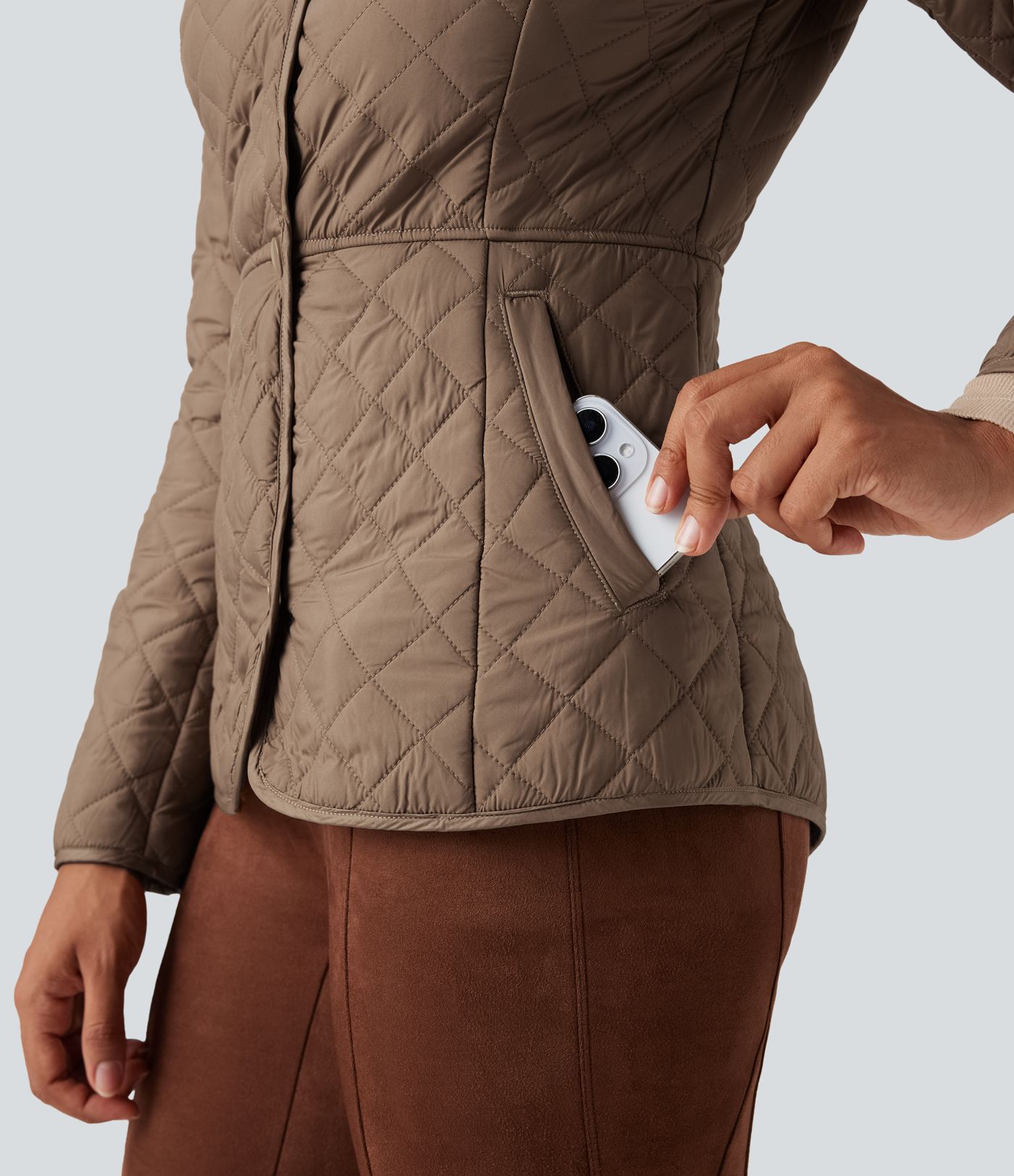 Water Repellent Long Sleeve Packable Casual Quilted Synthetic Down Jacket with Pockets