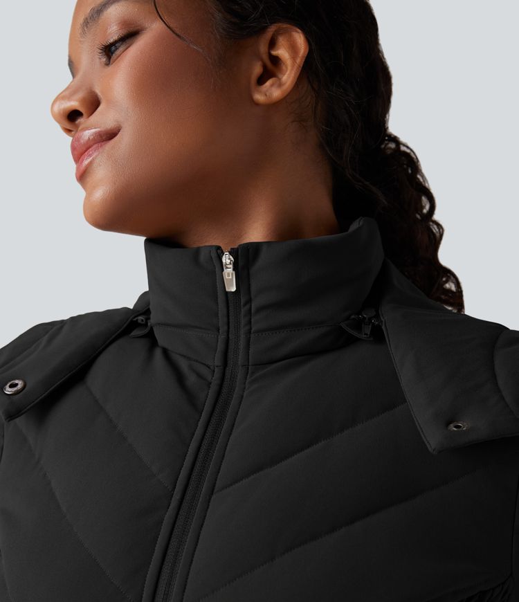 PuffFlex Removable Hood Shirred Casual Padded Jacket with Pockets