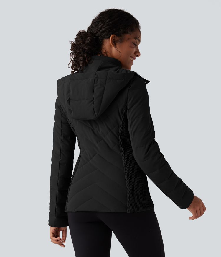 PuffFlex Removable Hood Shirred Casual Padded Jacket with Pockets