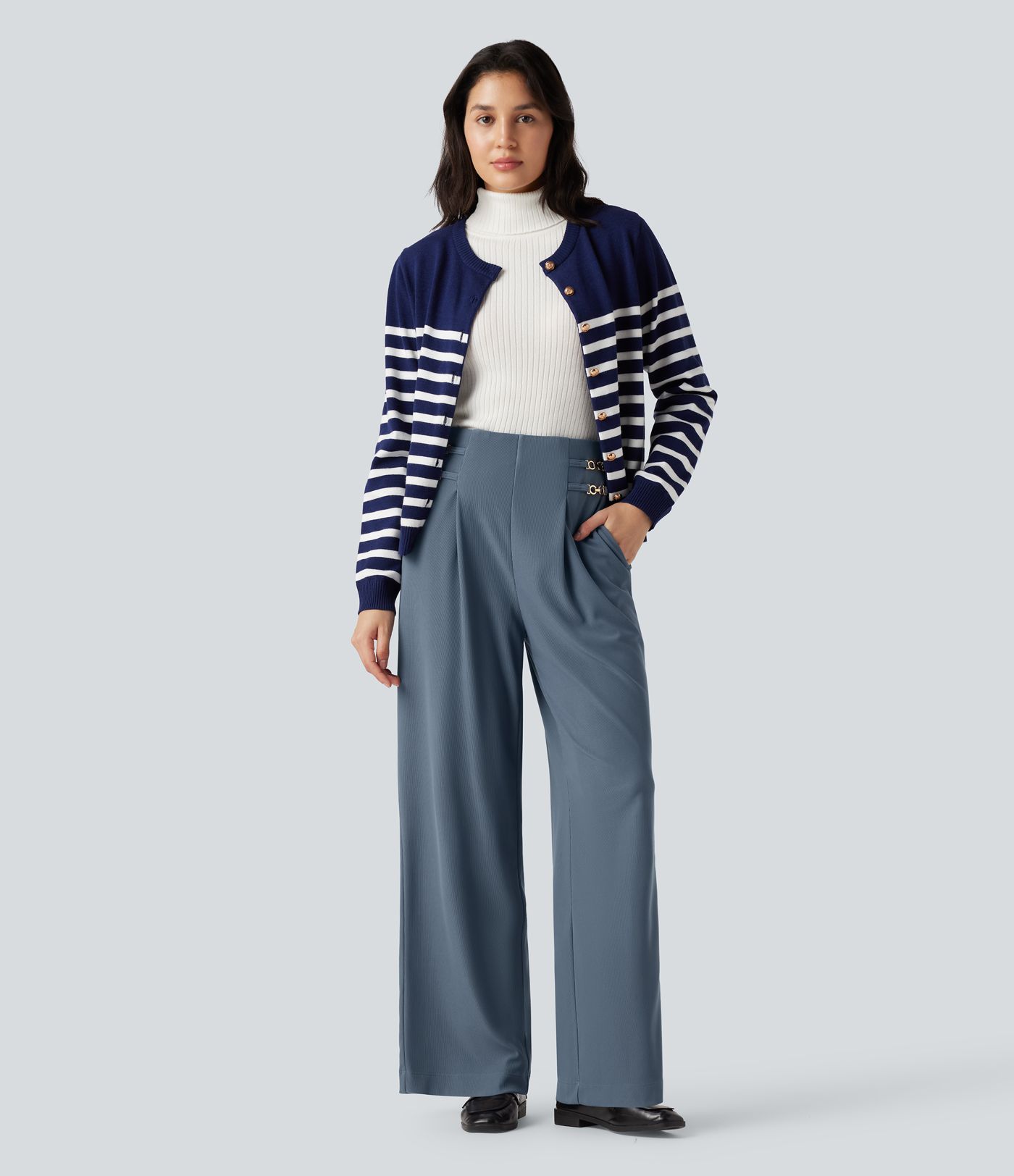 Halara Flex™ Arbeitshose mit hoher Taille, geradem Bein aus Mikro-Waffelstoff, mit Taschen