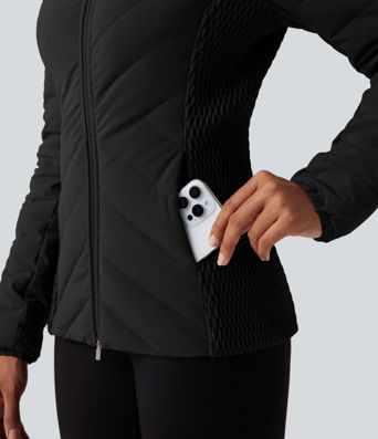 PuffFlex Removable Hood Shirred Casual Padded Jacket with Pockets