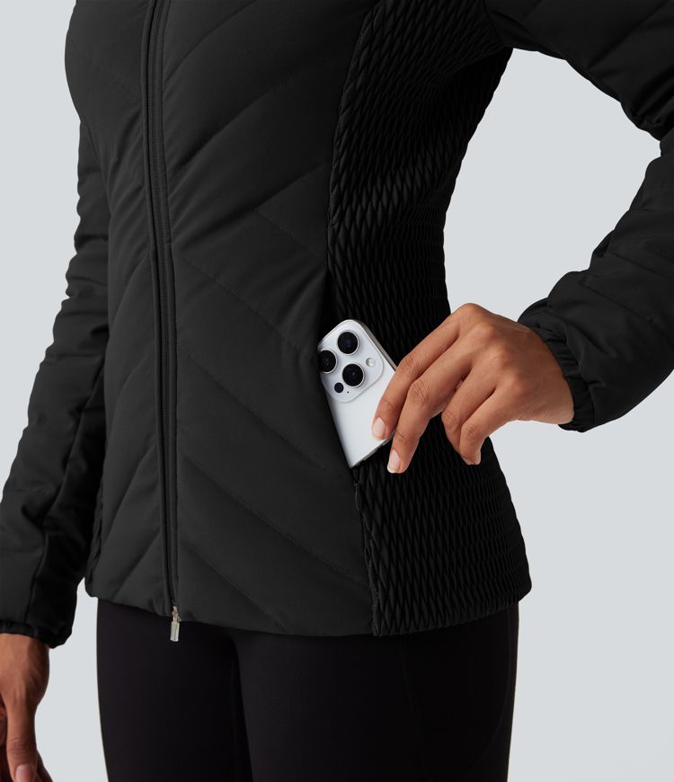 PuffFlex Removable Hood Shirred Casual Padded Jacket with Pockets