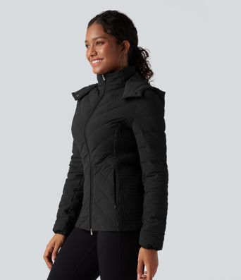 PuffFlex Removable Hood Shirred Casual Padded Jacket with Pockets