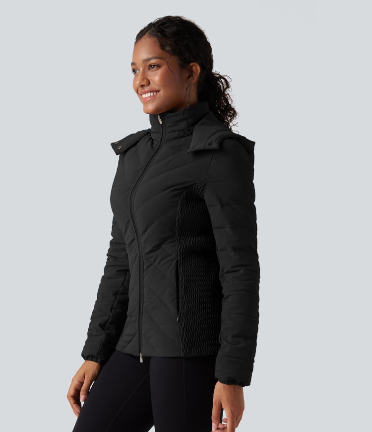 PuffFlex Removable Hood Shirred Casual Padded Jacket with Pockets