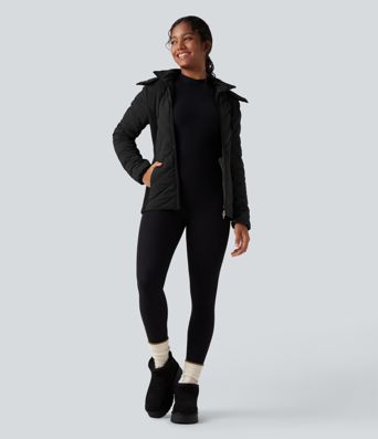 PuffFlex Removable Hood Shirred Casual Padded Jacket with Pockets