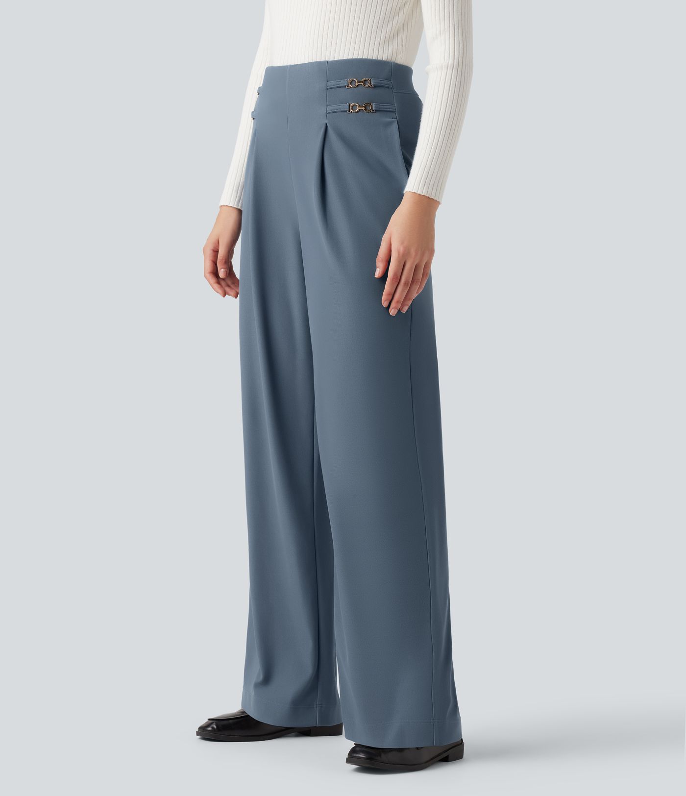 Halara Flex™ Arbeitshose mit hoher Taille, geradem Bein aus Mikro-Waffelstoff, mit Taschen