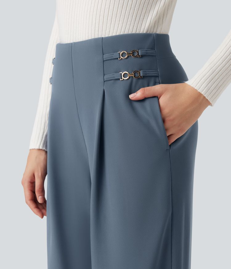 Halara Flex™ Arbeitshose mit hoher Taille, geradem Bein aus Mikro-Waffelstoff, mit Taschen