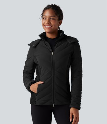 PuffFlex Removable Hood Shirred Casual Padded Jacket with Pockets