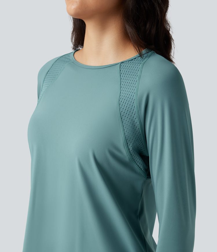 Breezeful™ Long Sleeve Thumb Holes Curved Hem Perforated Quick Dry Yoga Sports Top