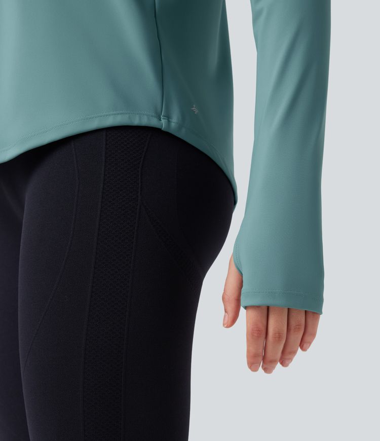 Breezeful™ Long Sleeve Thumb Holes Curved Hem Perforated Quick Dry Yoga Sports Top
