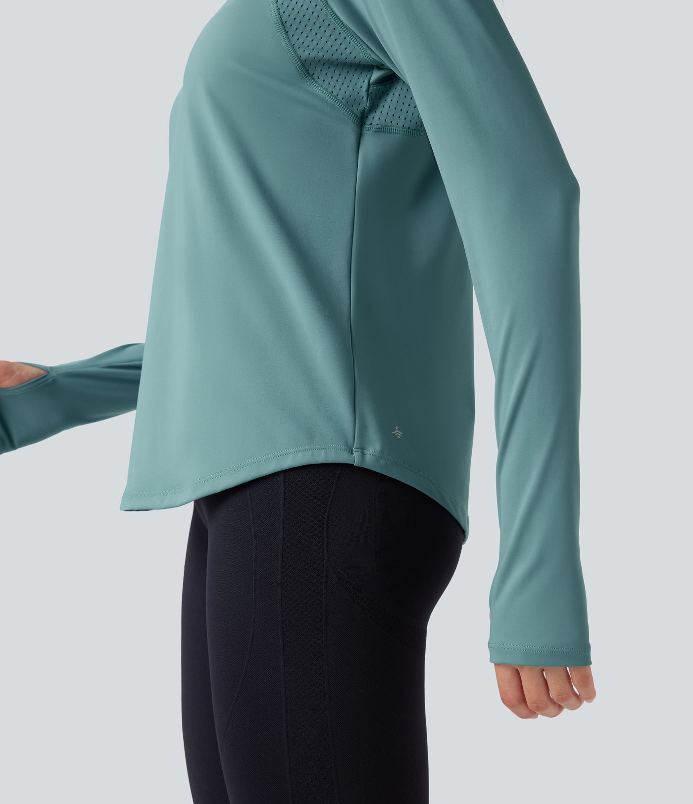 Breezeful™ Long Sleeve Thumb Holes Curved Hem Perforated Quick Dry Yoga Sports Top