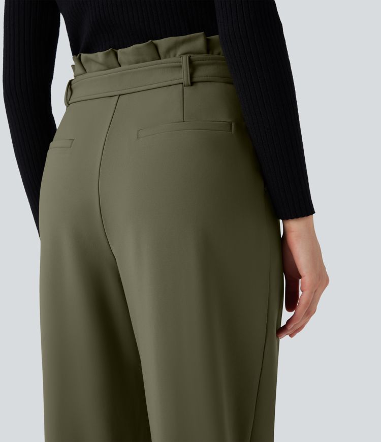 SoftlyZero™ Plush Thermal Super High Waisted Belted Tapered Work Pants with Pockets