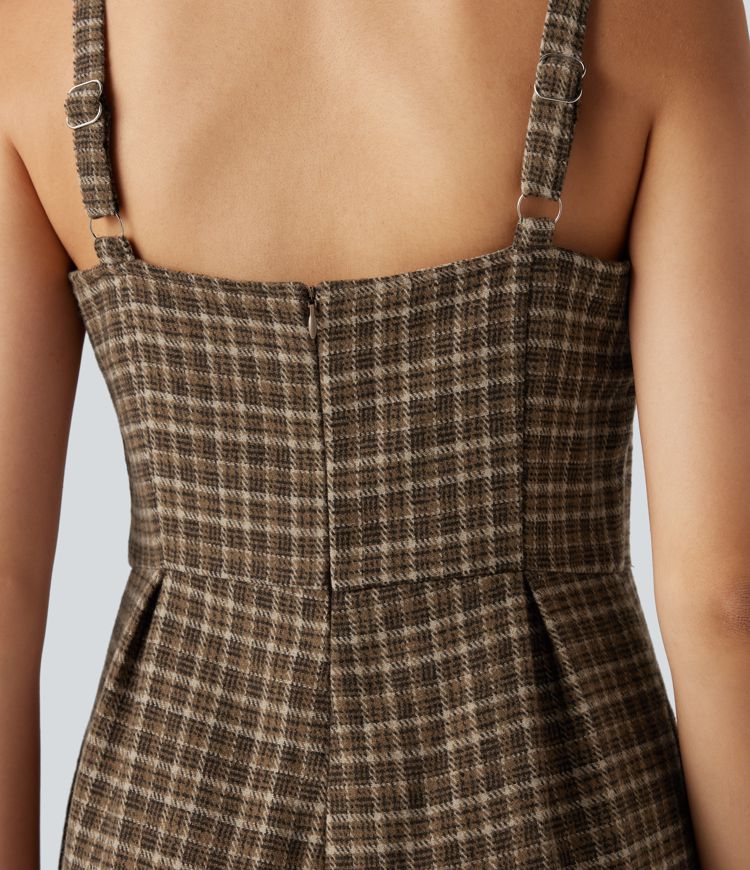 Plaid Casual Jumpsuit with Pockets