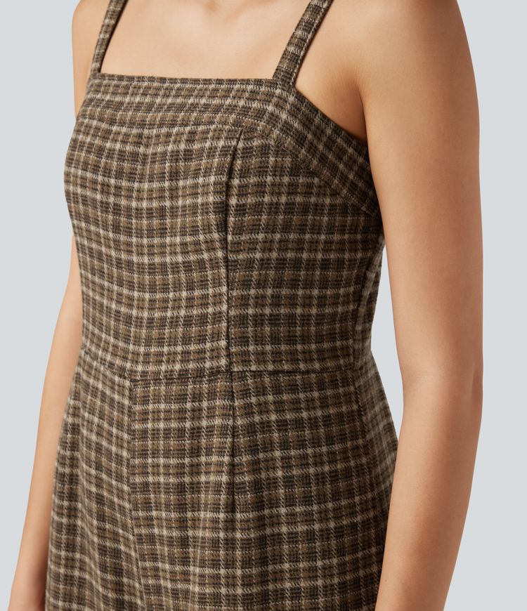 Plaid Casual Jumpsuit with Pockets