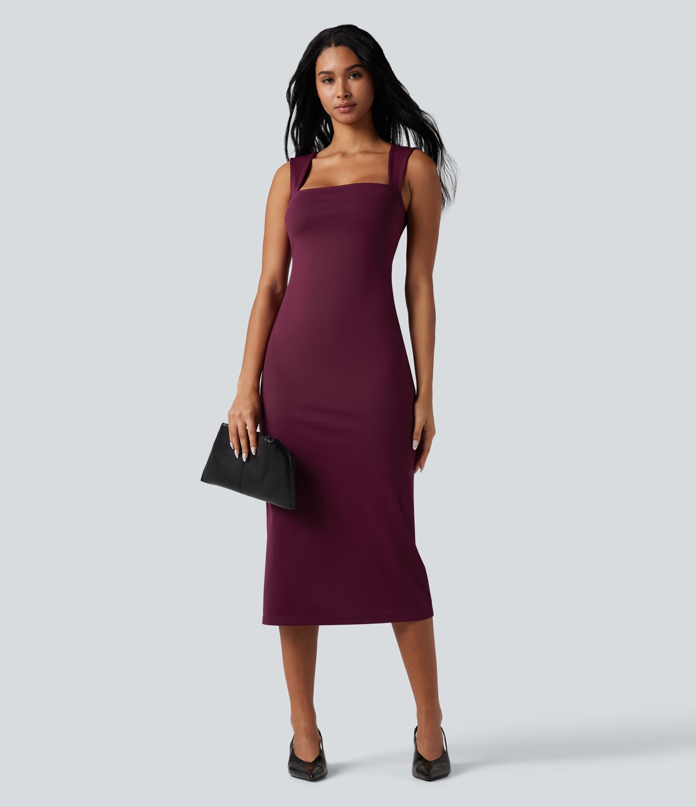 Square Neck Sleeveless Bodycon Midi Casual Dress