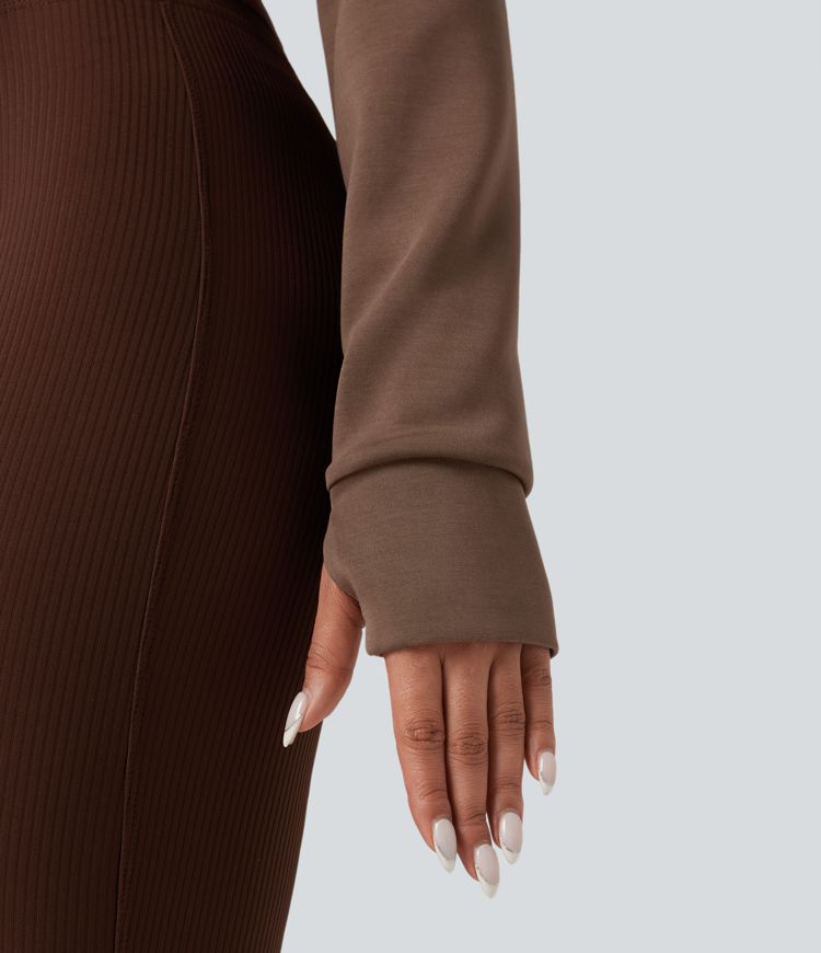 SpacerTek™ Boat Neck Long Sleeve Thumb Holes Casual Sweatshirt