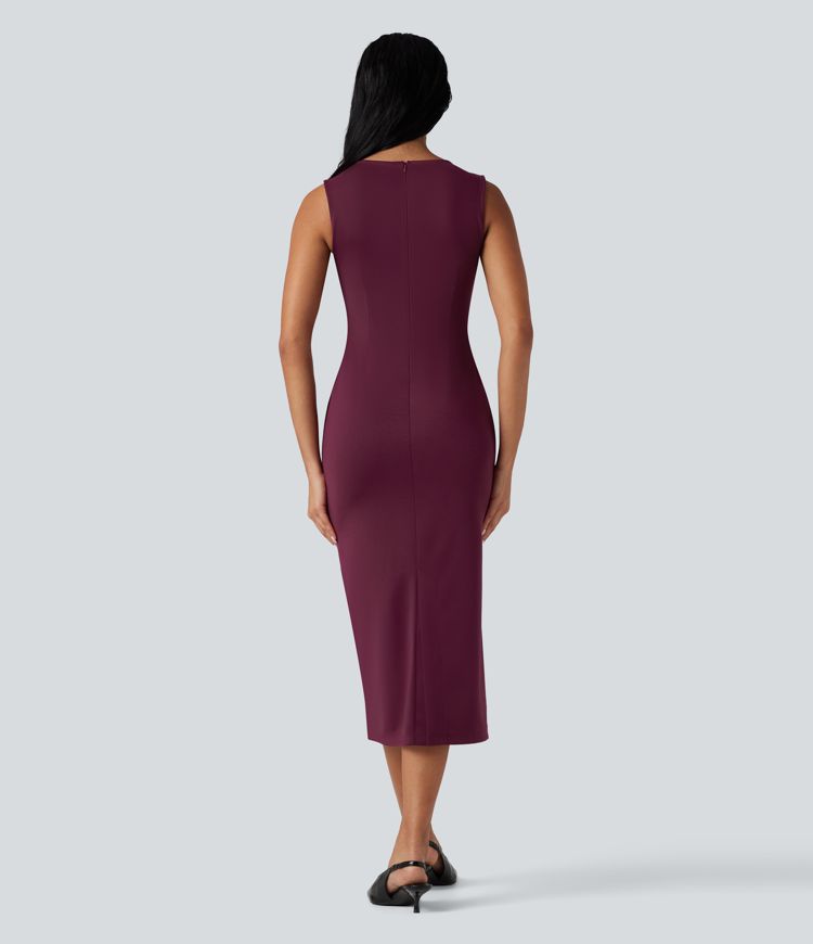 Square Neck Sleeveless Bodycon Midi Casual Dress