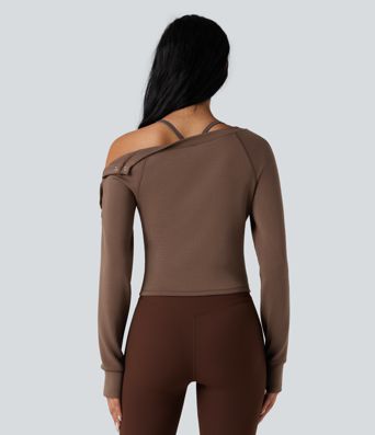 SpacerTek™ Boat Neck Long Sleeve Thumb Holes Casual Sweatshirt