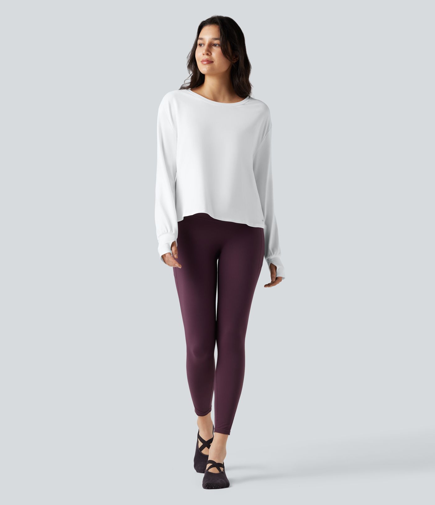 Long Sleeve Thumb Hole Cut Out Yoga Sports Top