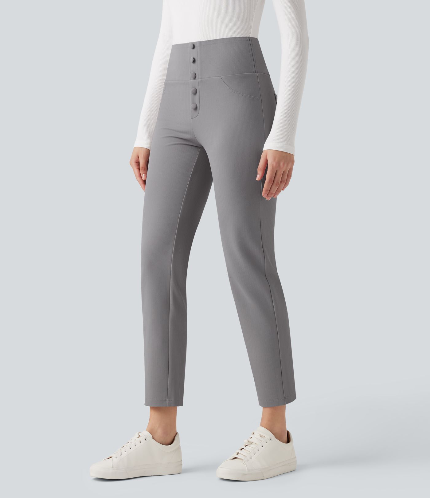 Halara Flex™ High Waisted Tummy Control Tapered Herringbone Work Trousers with Pockets