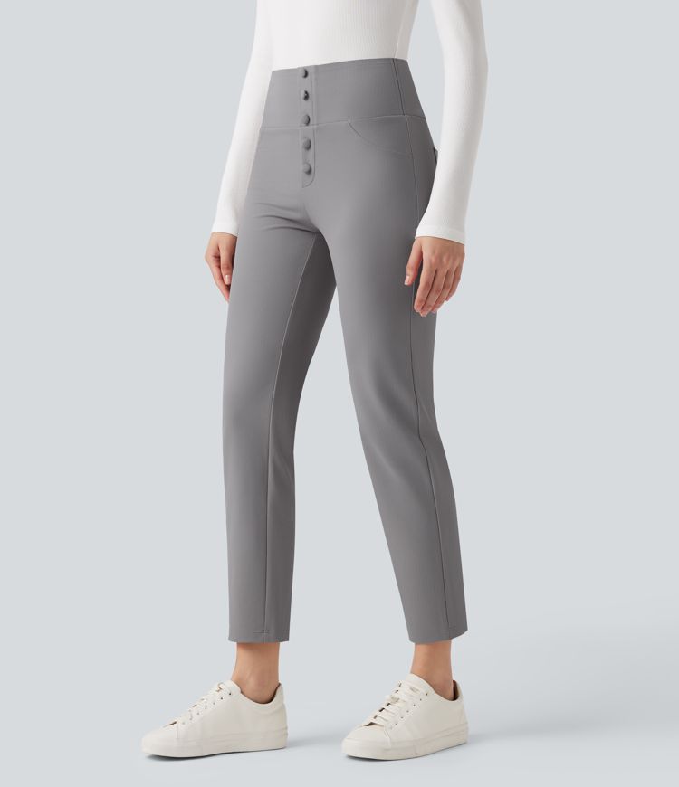 Halara Flex™ High Waisted Tummy Control Tapered Herringbone Work Trousers with Pockets