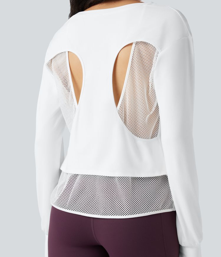 Long Sleeve Thumb Hole Cut Out Yoga Sports Top