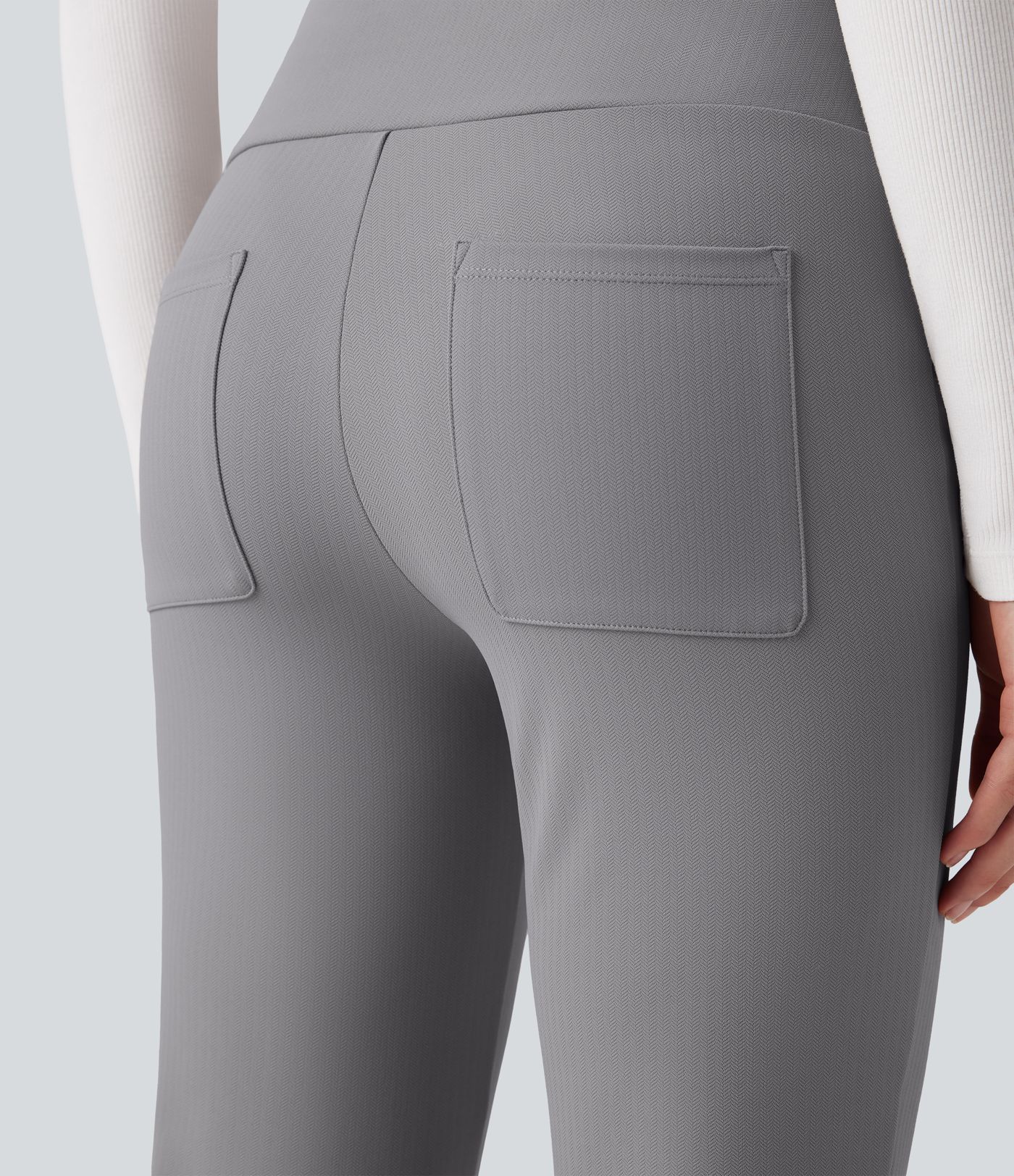 Halara Flex™ High Waisted Tummy Control Tapered Herringbone Work Trousers with Pockets