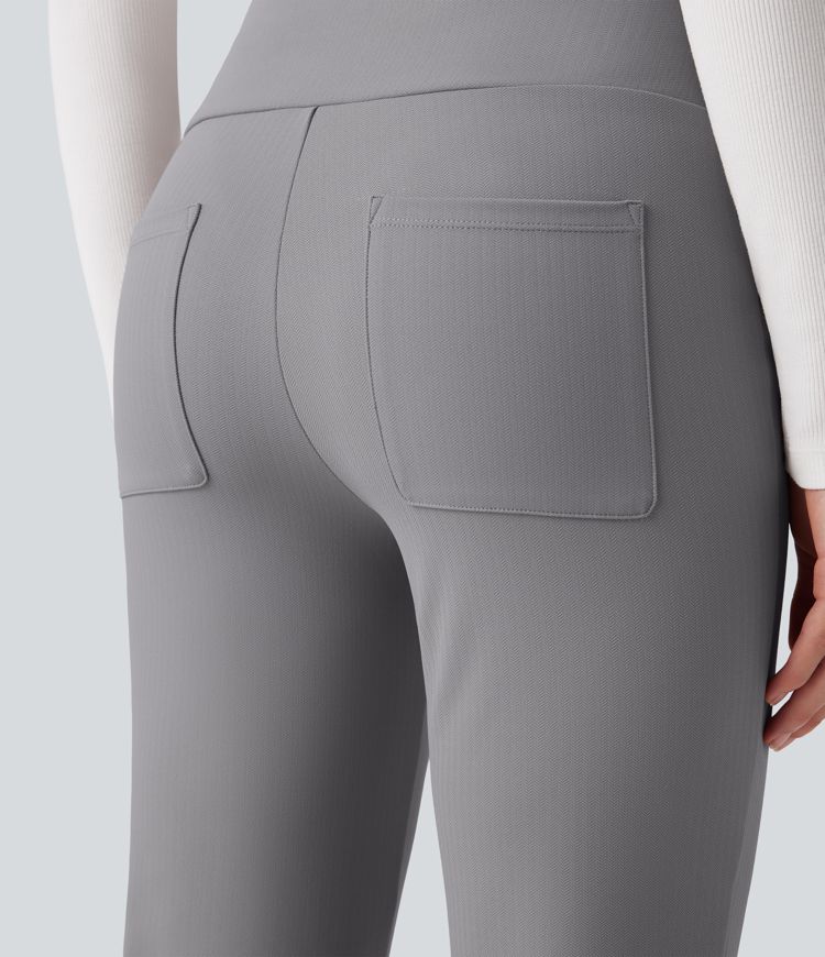 Halara Flex™ High Waisted Tummy Control Tapered Herringbone Work Trousers with Pockets