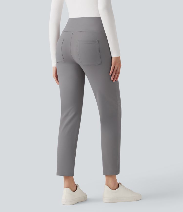 Halara Flex™ High Waisted Tummy Control Tapered Herringbone Work Trousers with Pockets