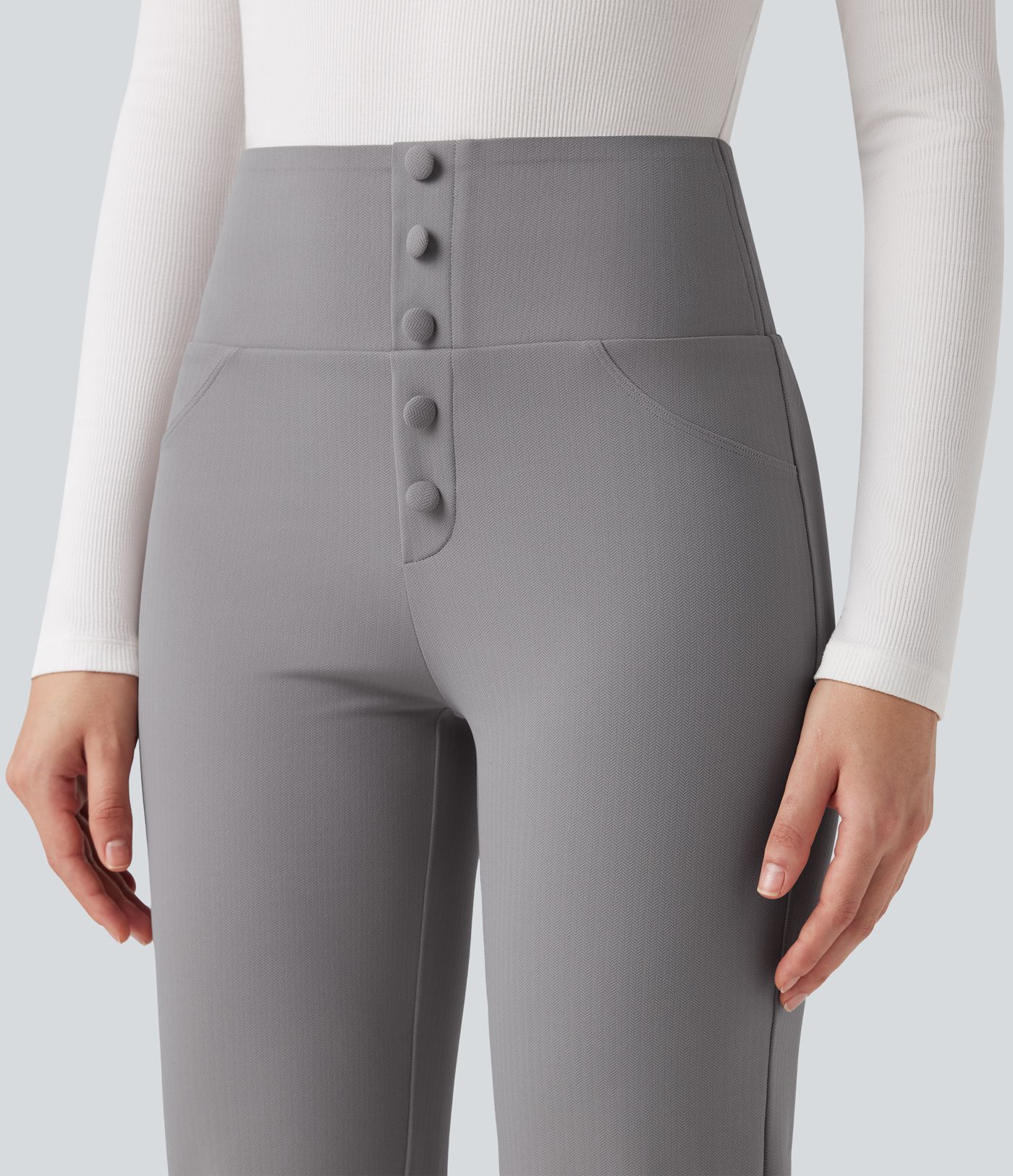 Halara Flex™ High Waisted Tummy Control Tapered Herringbone Work Trousers with Pockets