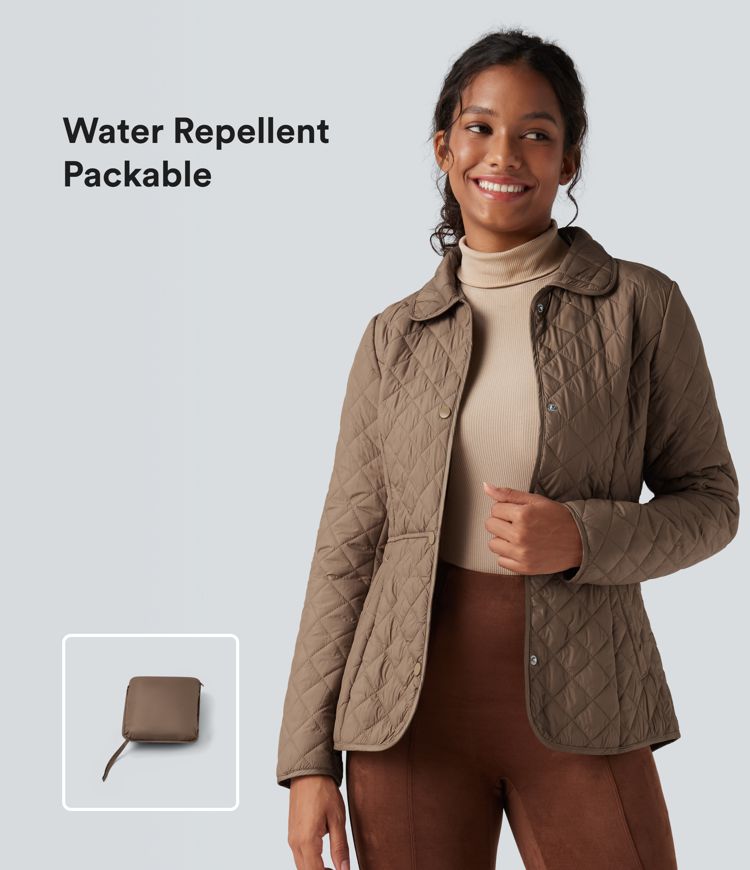 Water Repellent Long Sleeve Packable Casual Quilted Synthetic Down Jacket with Pockets