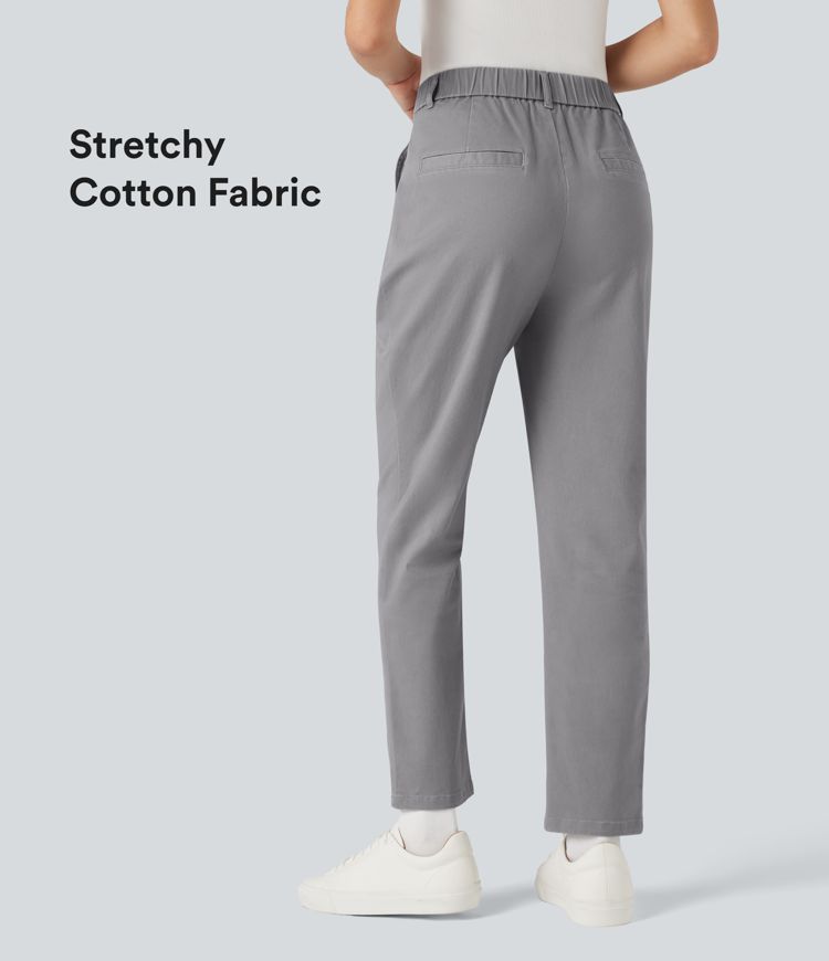 High Waisted Slim Casual Chino Cotton Pants with Pockets