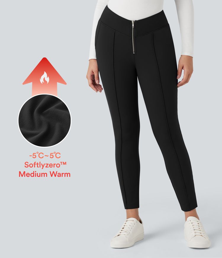 SoftlyZero™ Plush Thermal V Shaped High Waisted Zipper Work Trousers with Pockets