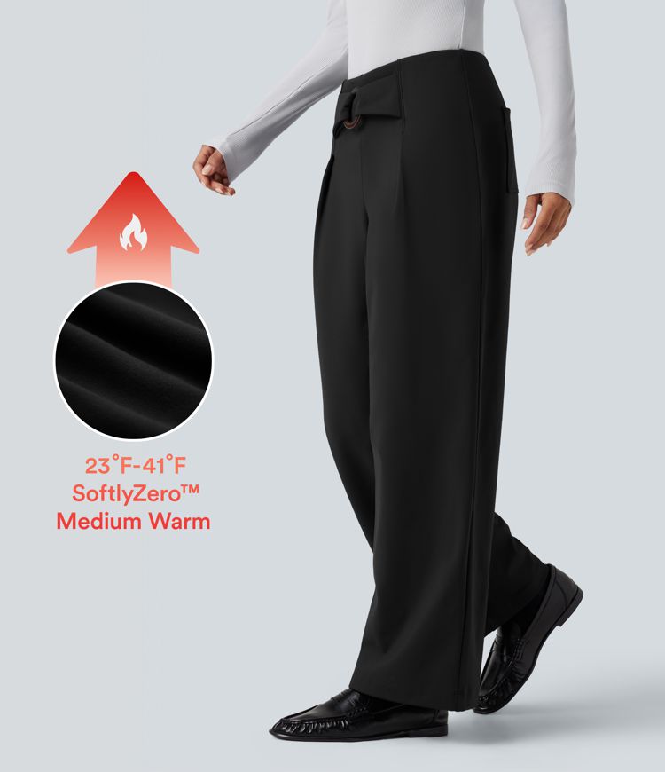 SoftlyZero™ Plush Thermal Mid Rise Straight Leg Work Pants with Pockets