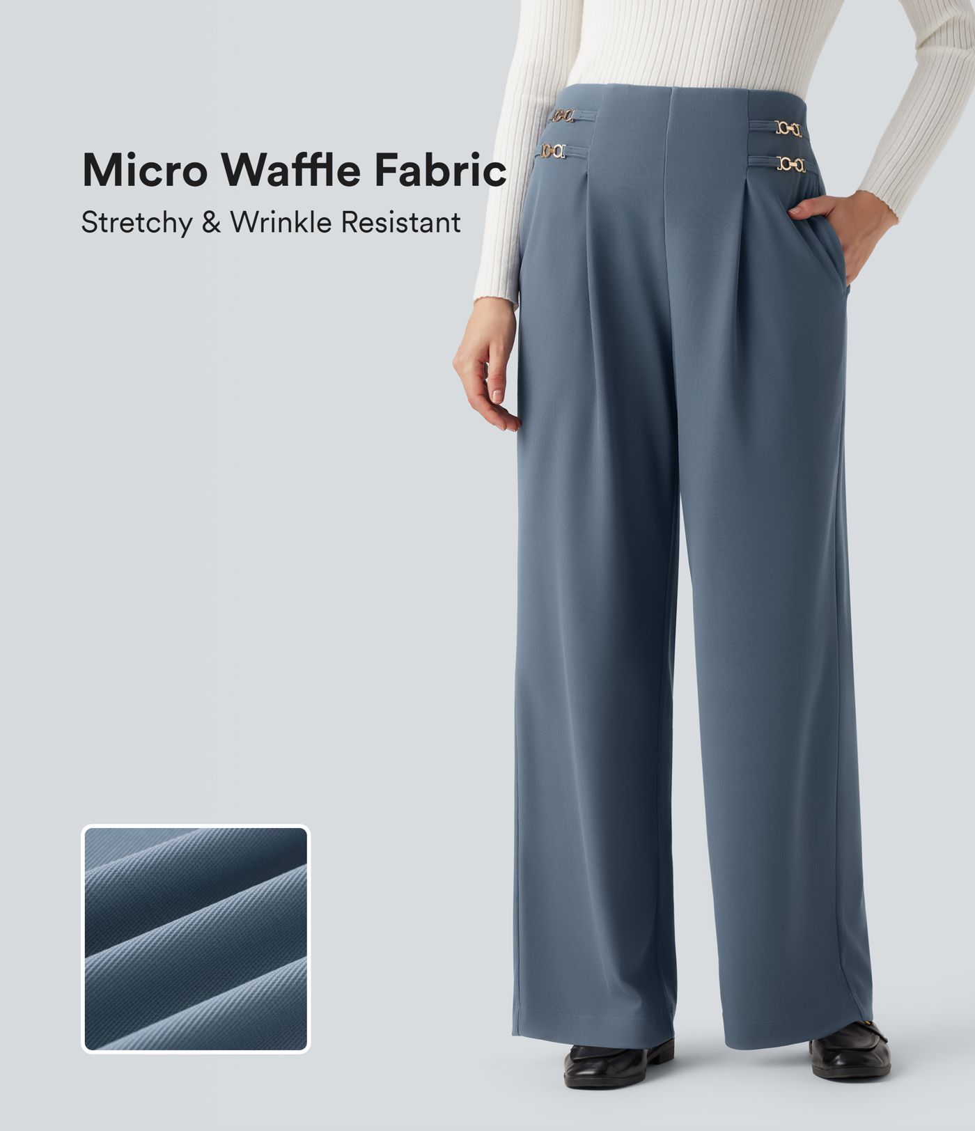 Halara Flex™ Arbeitshose mit hoher Taille, geradem Bein aus Mikro-Waffelstoff, mit Taschen