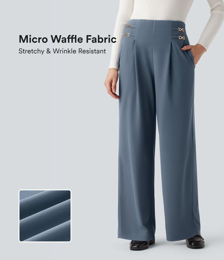 Halara Flex™ Arbeitshose mit hoher Taille, geradem Bein aus Mikro-Waffelstoff, mit Taschen