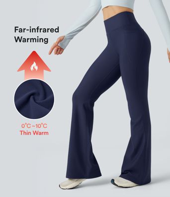 Fleece-Yoga-Hose mit hohem Bund, Seitentaschen und ausgestelltem Bein - Po-Lifting- wärmend