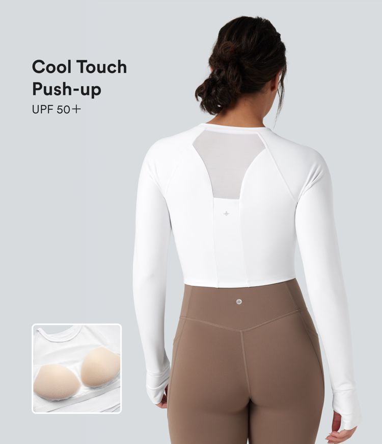 SoftlyZero™ Airy Push-Up Long Sleeve Thumb Hole Contrast Mesh Cool Touch Yoga Sports Top-UPF50+