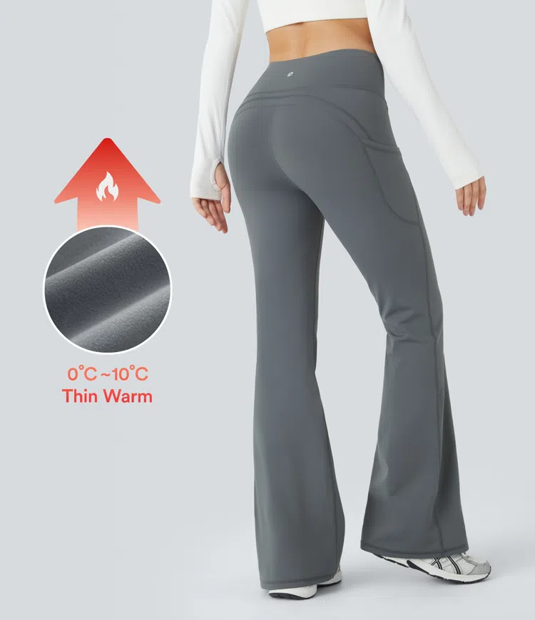 Blue Tile Gray Thermo-Yoga-Schlaghose mit hohem Bund und Seitentaschen / 1