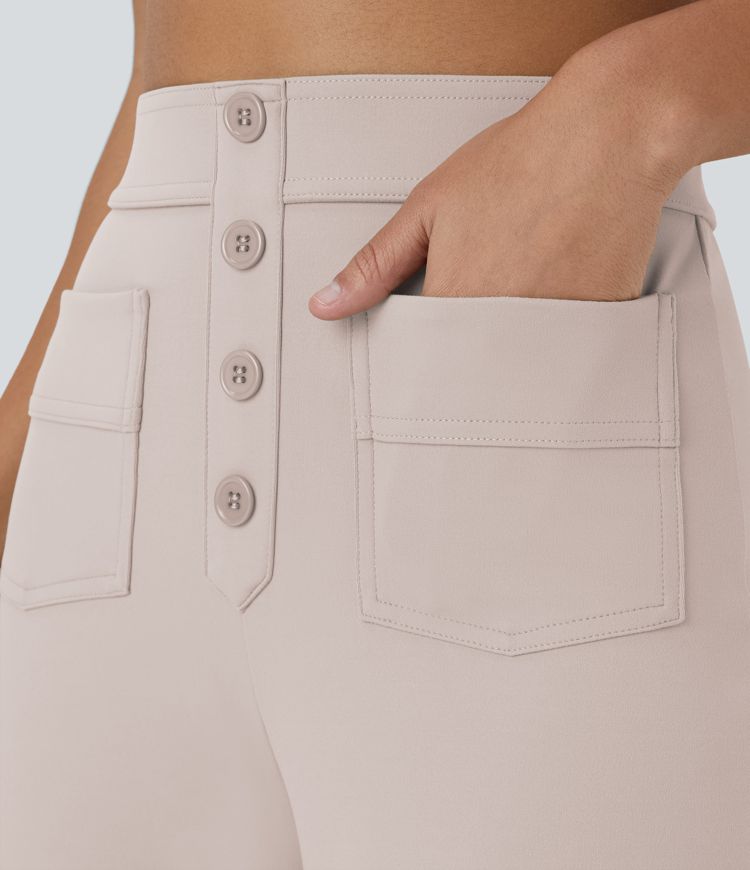 High Waisted Pockets Straight Leg Casual Pants